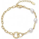 GLUBU 14K Gold Charm Bracelet Plated Pearl Bracelet for Women Chain Cute Bracelets Dainty Adjustable Colorfast Bracelet Elegant Jewelry Gift for Her