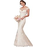 Vestido de novia con hombros al descubierto, encaje, tipo sirena, marca Engerla