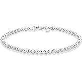 Miabella 925 Sterling Silver 3mm Round Bead Ball Chain Anklet Ankle Bracelet for Women, Jewelry Made in Italy