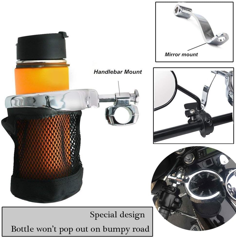 kemimoto Motorcycle Cup Holder Handlebar Mountable Metal Drink Holder