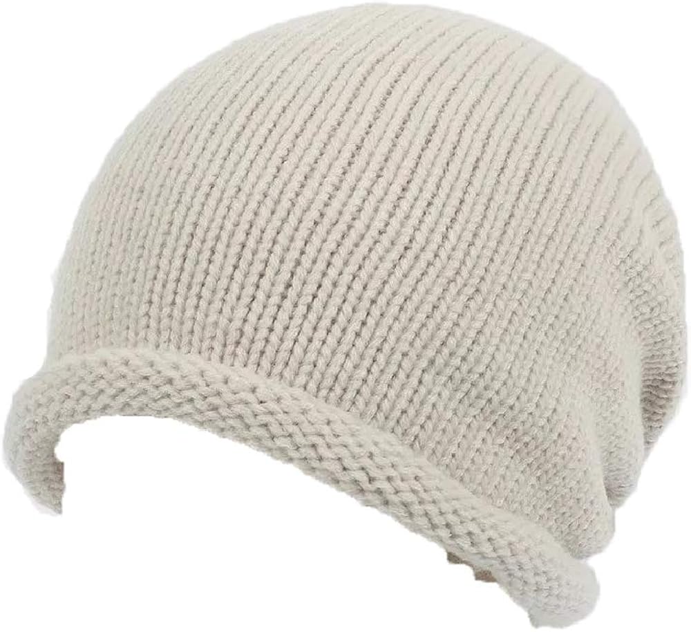 Unisex Wool Beanie Cap Knitted Solid Colour with Drawstring for Women