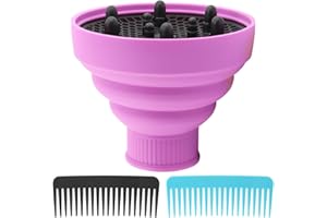 Universal Foldable Hair Dryer Diffuser, Travel Hair Dryer Diffuser Attachment with Comb, Portable Hairs Diffusers Blow Dryers Attachment for Natural Thick Hairs(Color:Purple)