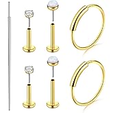 Zolure 18G/20G Flat Back Earrings Stud Threadless Nose Studs Surgical Steel Push in Earrings Tragus Cartilage Labret Helix Lip Conch Medusa Piercing Jewelry