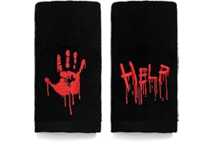 Maracco Halloween Hand Towels 100% Cotton Embroidered Scary Bloody Hands, Halloween Bathroom Towels Gift 14x29 Inch Set of 2, Black