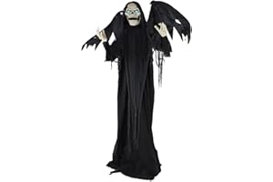 Haunted Hill Farm Life-Size Scary Talking Winged Reaper, Halloween Animatronic with Touch Activated Lights and Sound, Battery Operated Indoor or Covered Outdoor Halloween Decorations, Halloween Prop