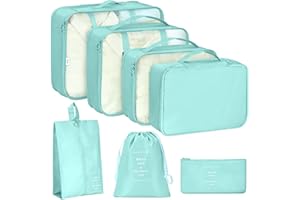 GOCVO 7 Pack Luggage Packing Organizers Packing Cubes Waterproof Suitcase Organizer Bags Travel Packing Organizers (7pcs-Blue)