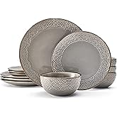 Pfaltzgraff Emma 12 Piece Dinnerware Set, Service For 4, Gray