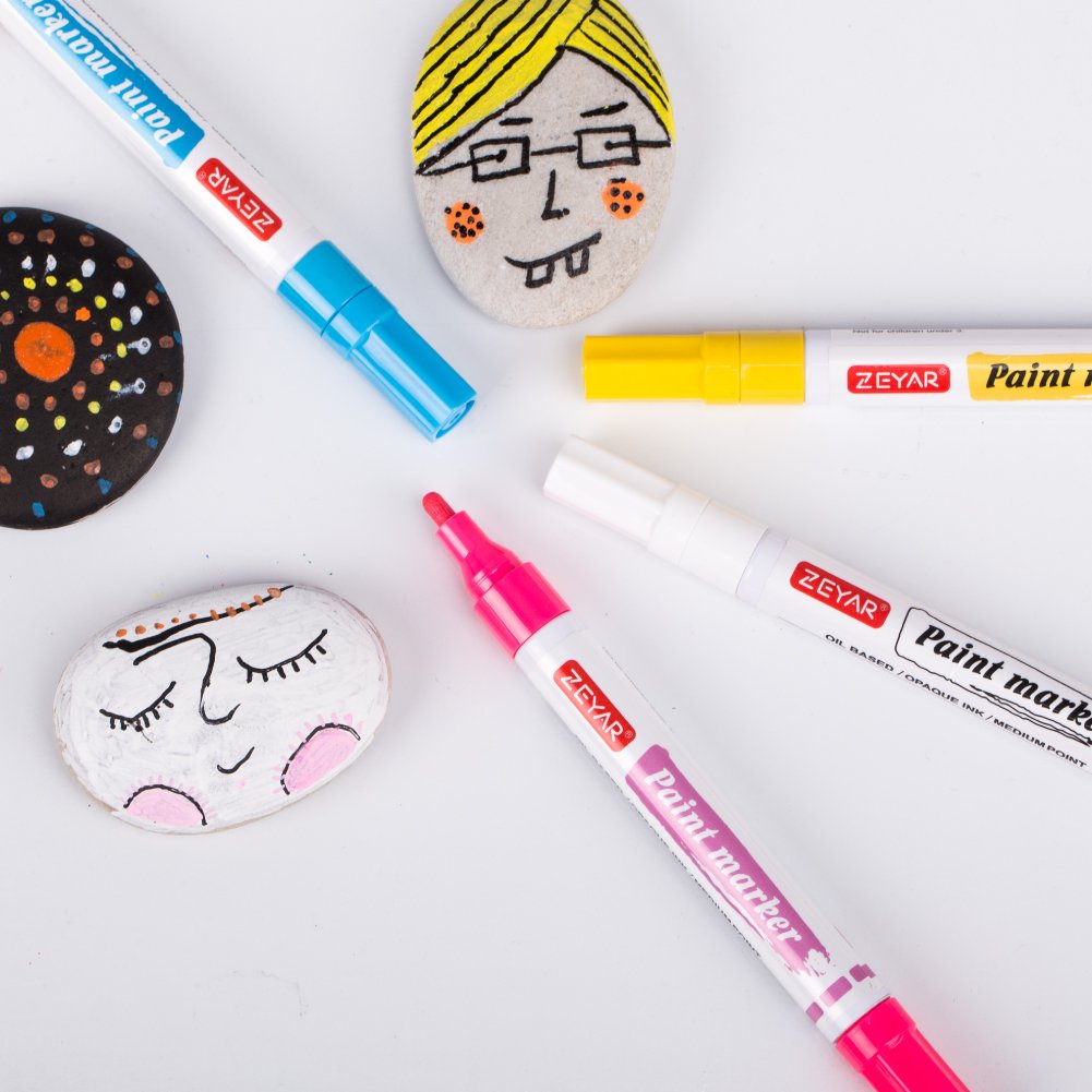 ZEYAR Oil-Based Paint Markers for Rock Painting, Medium Point, Waterproof & Permanent Ink, 24 Colors, Oil-Based, Expert of Rock, Wood, Fabric, Plastic, Canvas, Glass, Mugs and more