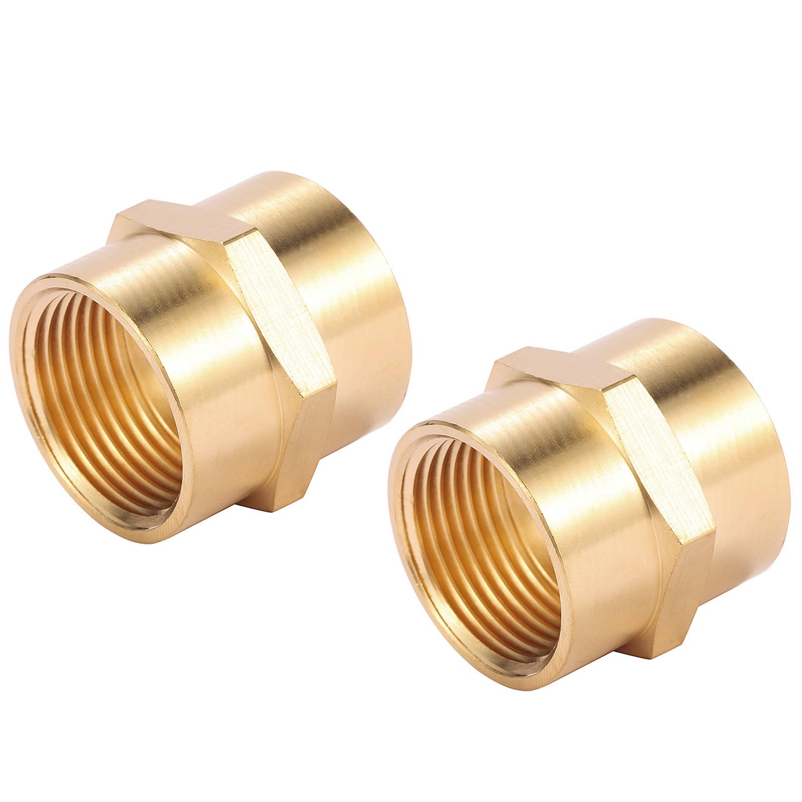 View 1 of 2 Pack Brass Pipe Fitting, Coupling, 1" x 1" Female Pipe (I.D x I.D: 1-1/4'' x 1-1/4'')