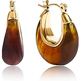 CUFELMU Brown Gold Tone Resin Earrings for Women, Retro Chunky Lightweight Hoop Drop Statement Jewelry