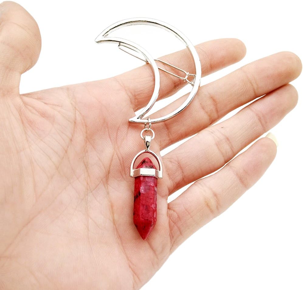 UBOOMS 1 Pcs Women Alloy Moon Hair Clip Natural Stone Pendant Charms Clamp Hairpin Barrettes Bobby Pins Hair Ornament Decoration Accessory