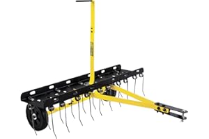 BlumeTrec 40 Inch Tow Behind Dethatcher, Pull Behind Lawn Dethatcher with 20 Spring Steel Tines, Grass Dethatcher, Removes Thatch, Riding Lawn Tractor for Large Lawns, Yard and Garden Care