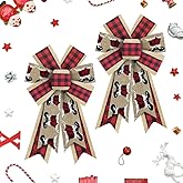 2pcs Christmas Wreath Bows Christmas Santa Foot Bows Red Brown Plaid Burlap Bows for Wreaths, Christmas Ribbon Bows Tree Topper Bow for New Year Home Indoor Outdoor Decoration Wreath Ornament Supplies