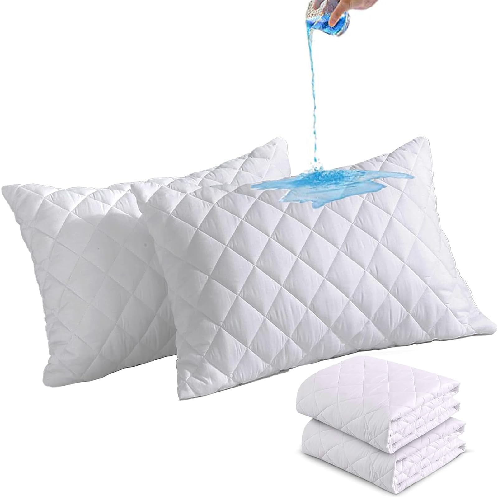 MH Home Quilted Waterproof Pillow Protectors White 4 Pack Bed Pillows Cover Quilted Pillowcase, Extra Soft & Breathable Pillow Case (50 x 75 cm)