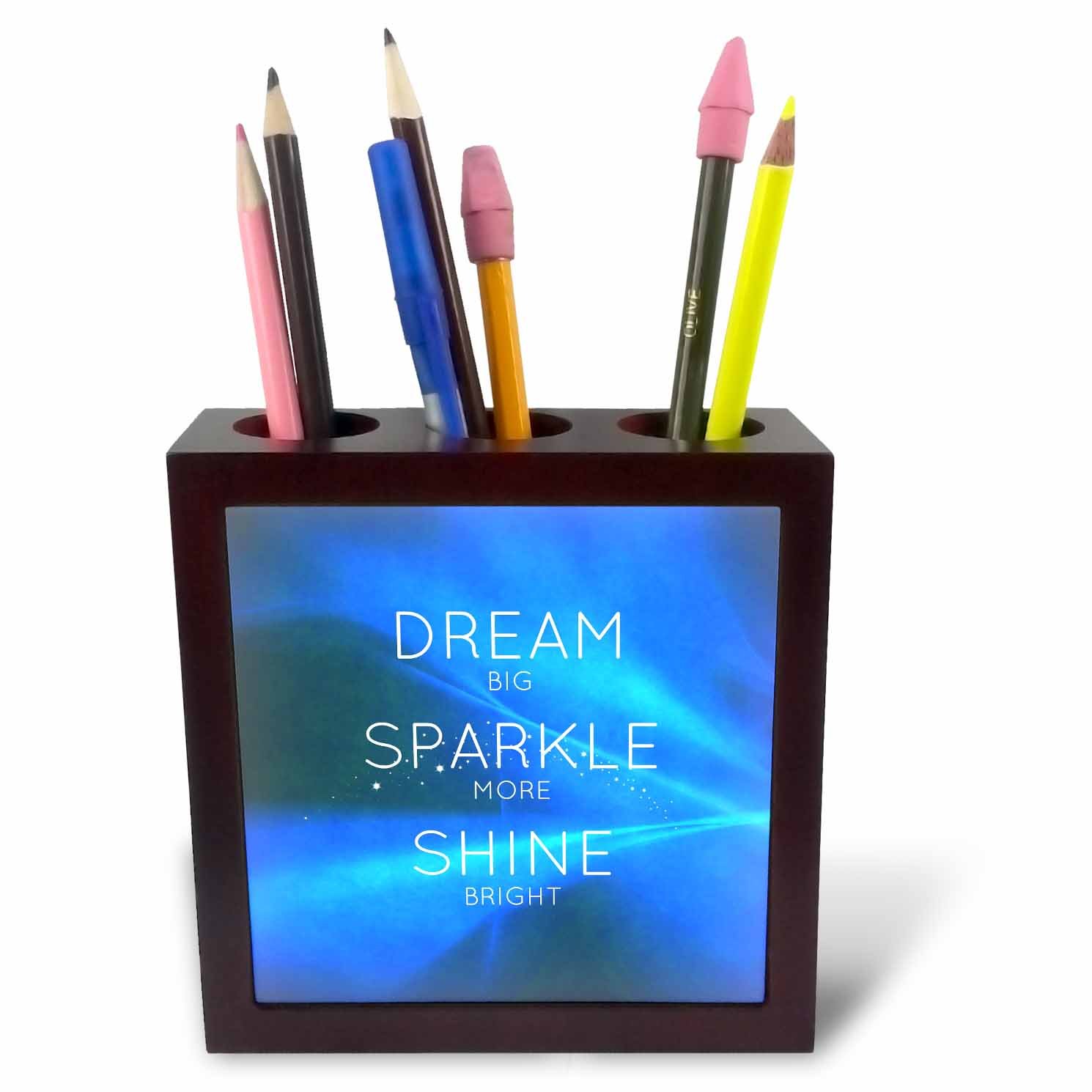 3dRose Dream Big Sparkle More Shine Bright-Tile Pen Holder, 5-Inch (Ph_172339_1)