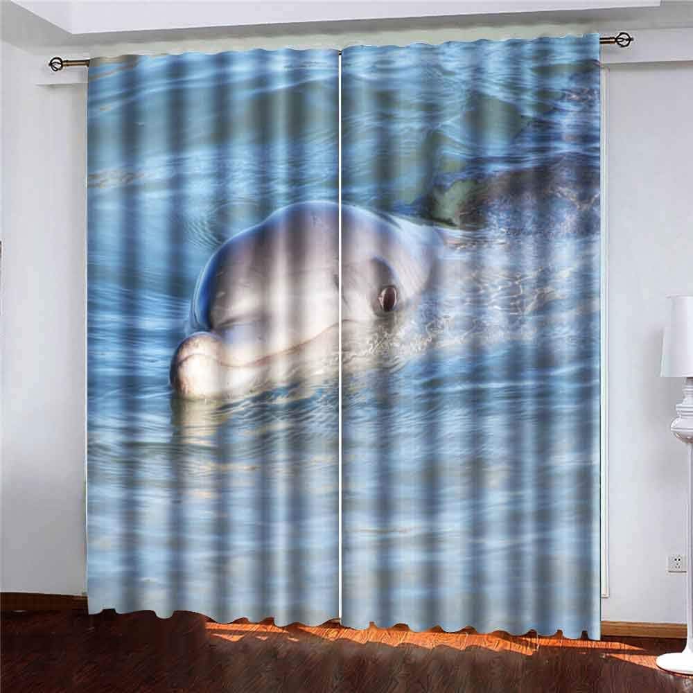EMMTEEY Dolphin The Water Shark Bay Marine Park Western Australia at 52X63 Window Curtain Panels Kids Boys Girls 2 Panel Sets for Living Room Bedroom Décor