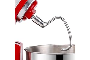 FavorKit Stainless Steel Dough Hook for KitchenAid Tilt-head & 4.5-5 Qt Mixers, Dishwasher Safe, Polished Metal Kneading Attachment Replacement
