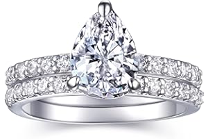 AONED 2 CT Teardrop Pear Cut Engagement Rings for Women Fake Wedding Ring Band Promise Rings for Her, Cubic Zicornia Ring 2 PCS, Size 4-11