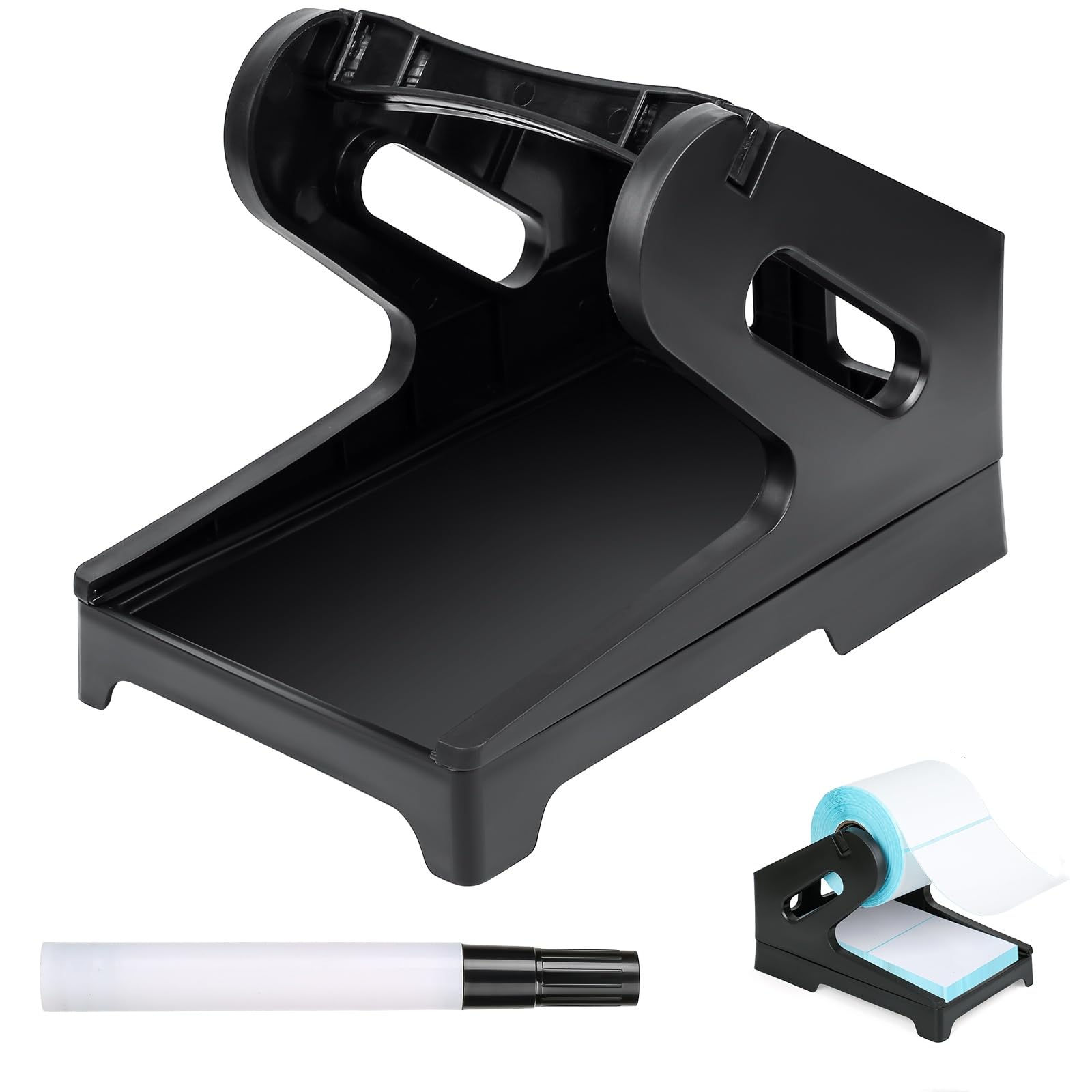 Furuising 1Pc Label Holders for Thermal Label Roll and Fanfold Labels, 2 in 1 Label Holder, Universal Label Dispenser for Desktop Label Printer with Cleaning Pen for Office Home