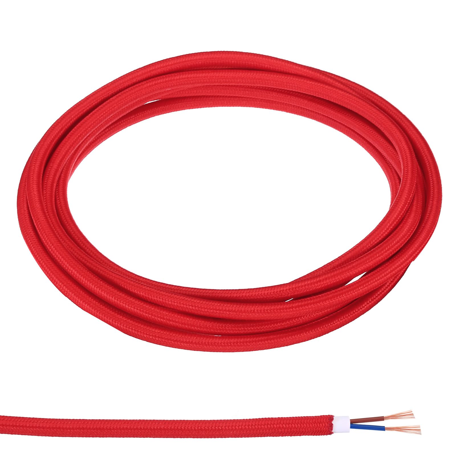 PATIKIL Fabric Cloth Covered Round Wire, 9.84ft 18AWG 2 Core Vintage Woven Electrical Cord for Pendant Light DIY Project, Red
