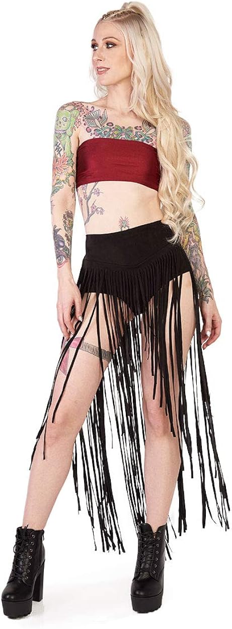 iHeartRaves Women's High Waisted Fringe Skirt Booty Shorts Tassel Skort: Clothing