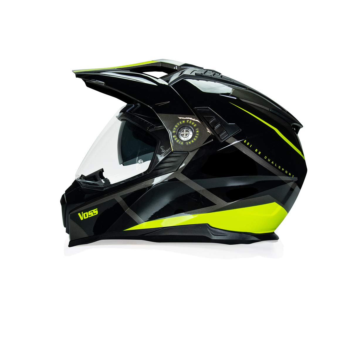 VOSS 601 D2 Dual Sport Helmet Gloss High Viz and Black Inertia Graphic - DOT - L