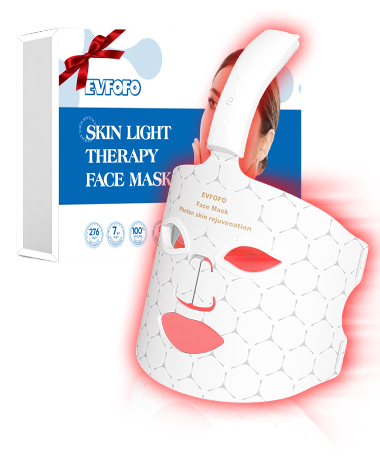 Photo 1 of ***FACTORY SEALED***EVFOFO Red Light Therapy Mask for Face, 7-1 Colors Led face mask light therapy for Wrinkles, Fine Lines, Dark Spots, Portable & Rechargeable for Home Working Travel Yoga Sleep, White