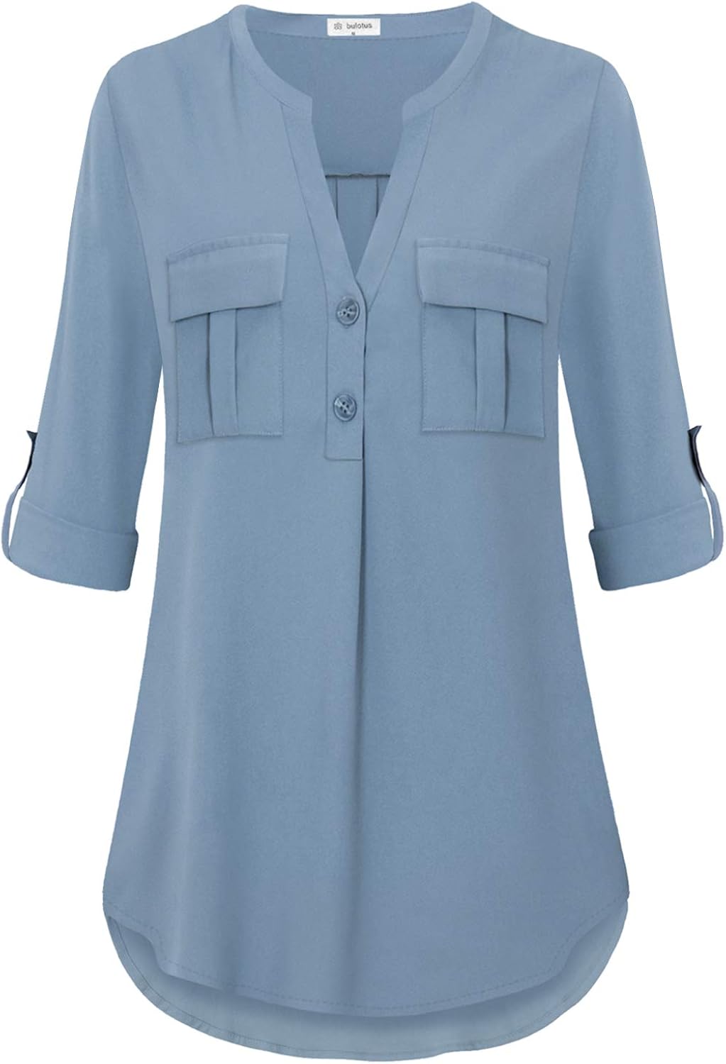 Bulotus Women's V Neck Chiffon Blouse Business Casual Button Down Shirts: Clothing