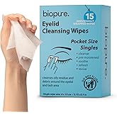 Biopure Eyelid Cleansing Wipes for Dry Eyes – 15 Individually Wrapped Pre-Moistened Wipes – Prevent Styes & Refresh Eyes – Preservative-Free Eye Care Wipe for Daily Hygiene -15 Count