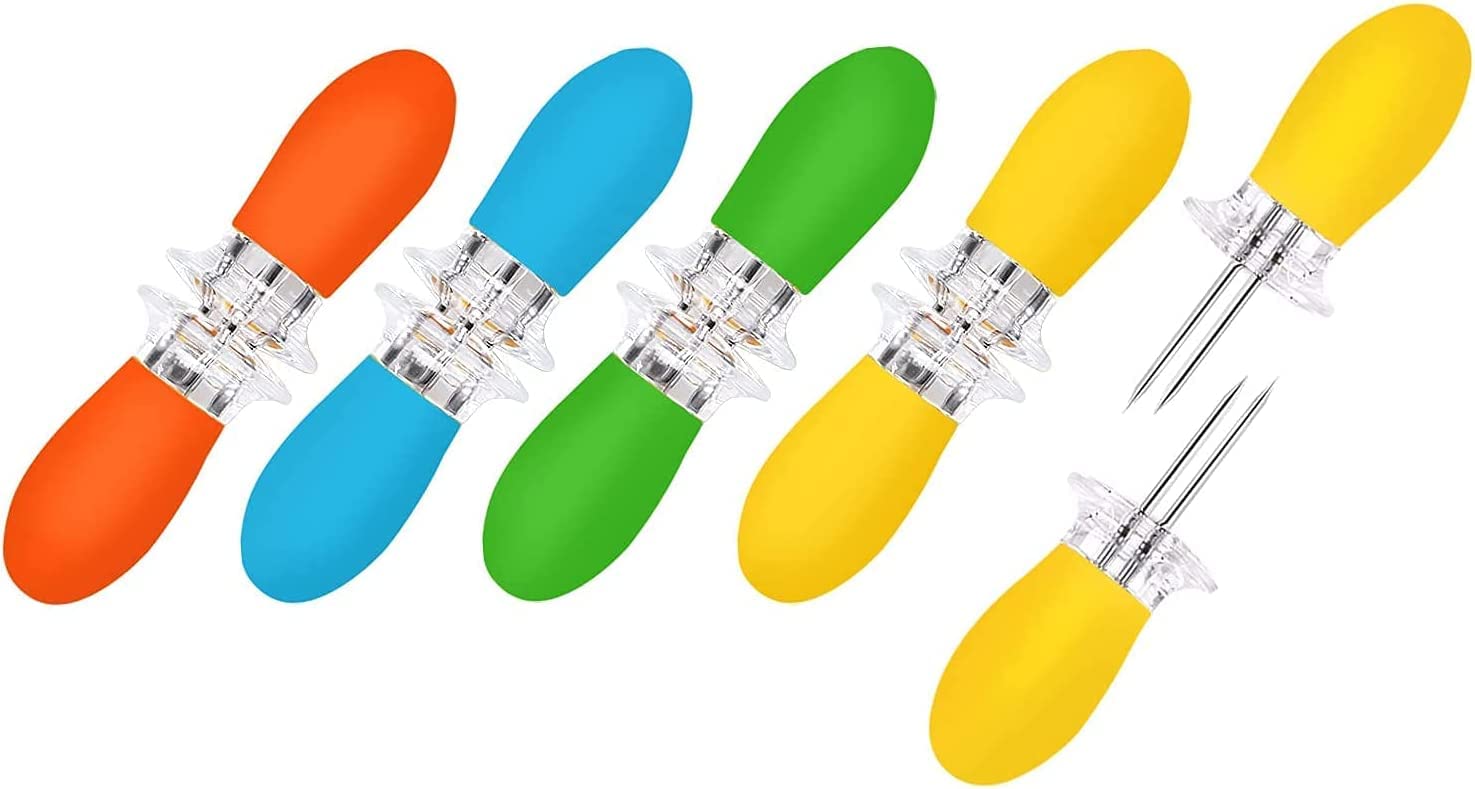 10Pcs/5Pairs Corn Holders Corn on the Cob Stainless Steel Corn Cob Holders BBQ Fork Skewers for Home Cooking Camping Parties (Multicolor)