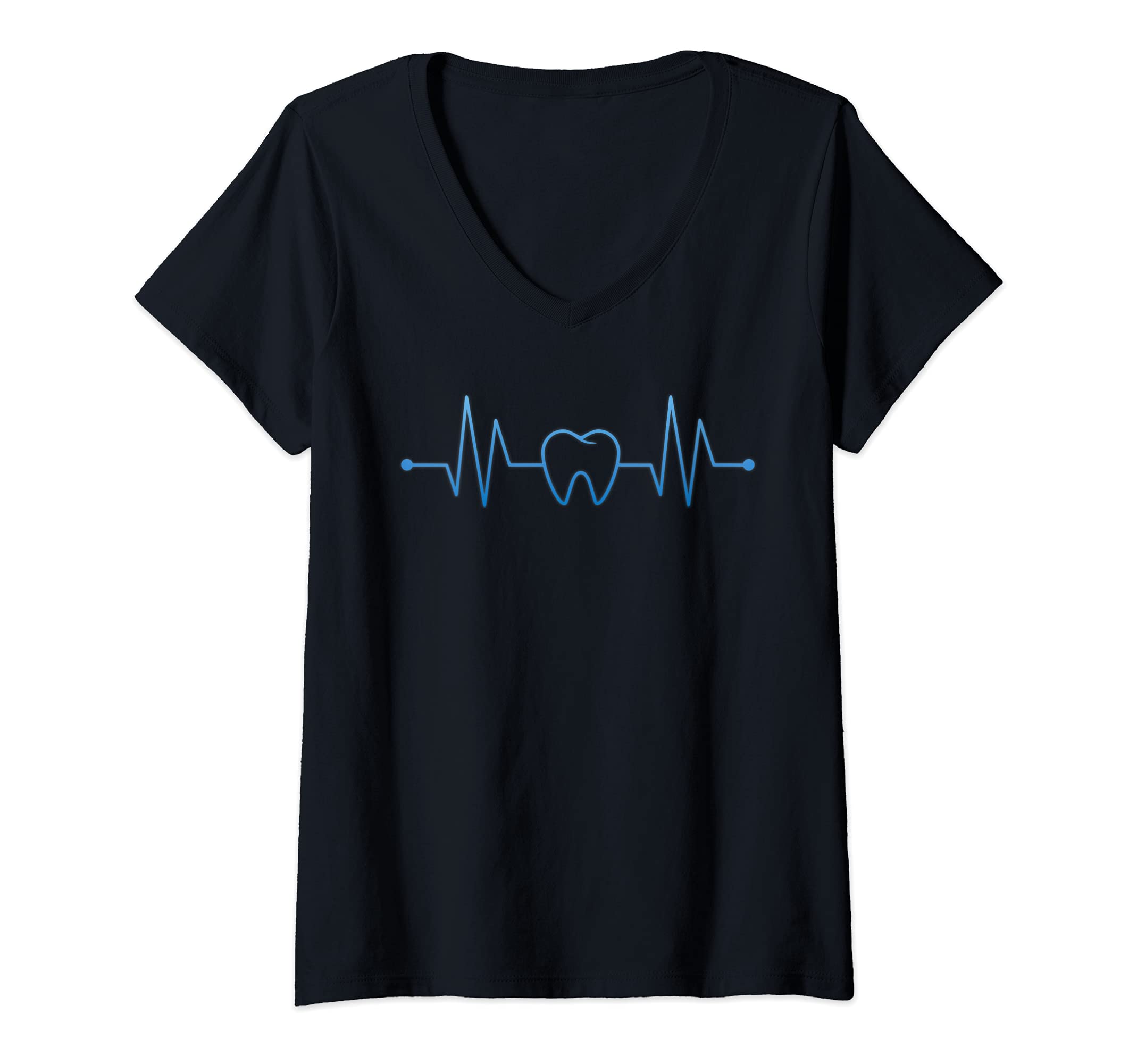 Womens Heartbeat Teeth For Dental Hygienist Or Dental Assistant V-Neck T-Shirt
