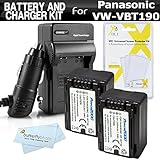 2 Pack Battery and Charger Kit for Panasonic HC-V770K, HC-WXF991K, HC-W580K, HC-VX981K, HC-V180K, HC-V380K, HC-VX870K, HC-W570K Camcorder Includes 2 Replacement VW-VBT190 Batteries + Ac/Dc Charger ++