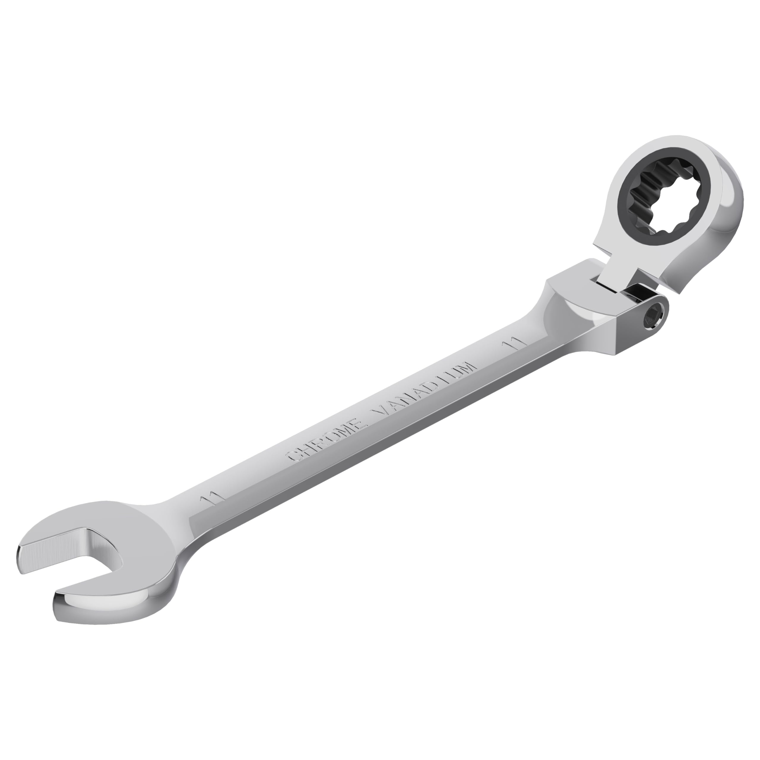 FOCMKEAS 11mm Flex-Head Ratcheting Combination Wrench Metric 72 Teeth 12 Point Ratchet Box Ended and Open End Spanner Tools, Flexible Head Gear Wrench, Heat-Treated CR-V