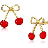 LILIE&WHITE Gold Stud Earrings for Women Classic Cherry Bow Earrings Hypoallergenic Cute Christmas Earrings Jewelry Gift