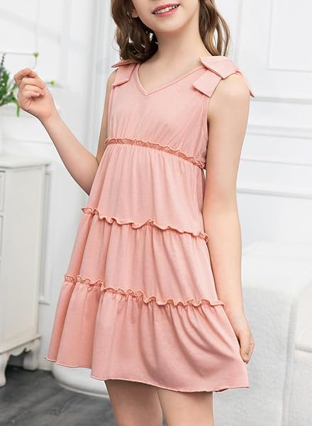 BLIBEAN GIRLS SUMMER DRESSES TEEN KIDS BOHO BEACH SLEEVELESS SUNDRESS CASUAL SOLID TRENDY FLARE A-LINE SUN DRESS TIERED OUTFITS SIZE 14 15 16 YEAR OLD PEACH PINK