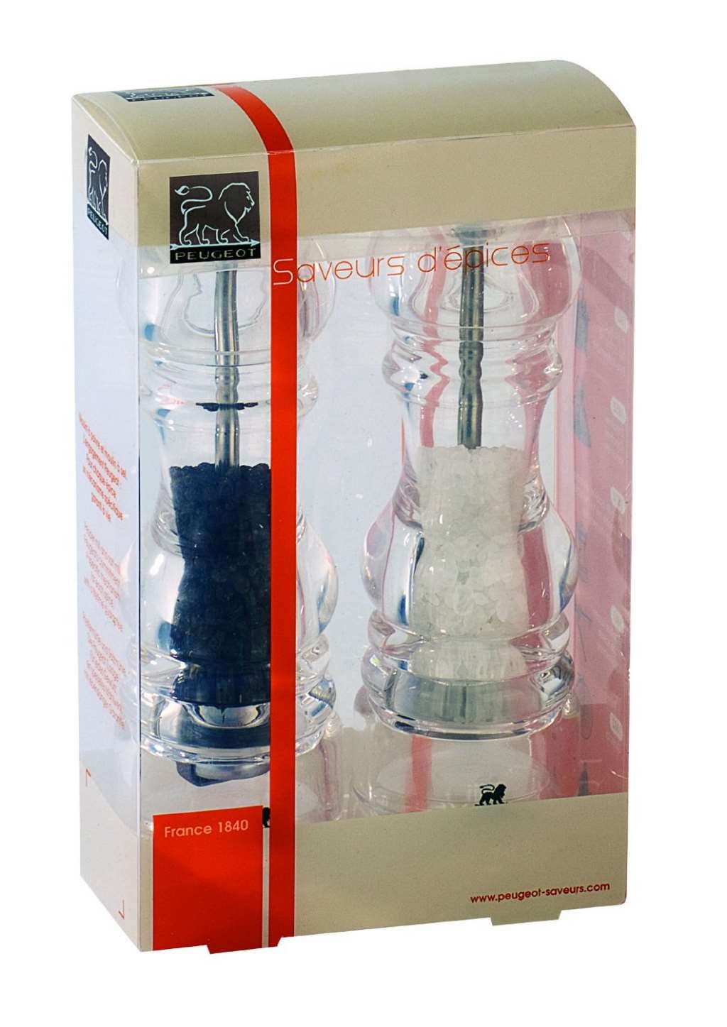 Peugeot - Nancy Manual Salt & Pepper Mill Set - Adjustable Grinders - Acrylic, Clear, 18 cm