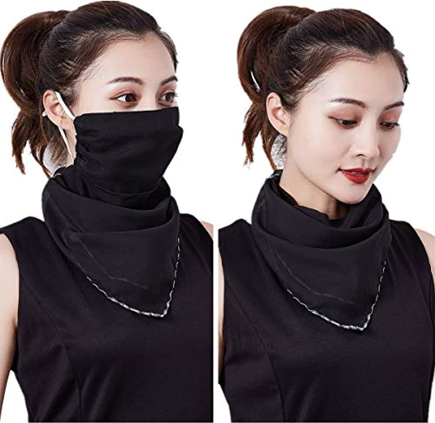 3pcs Chiffon Face Shield Mask Earloop Respirator Scarf Bandana Sun Protection for Women Girls Outdoor Dust, Pollen