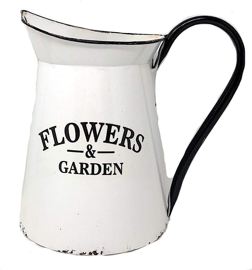 Metal Wall Planter Pocket Half Pitcher Hanging White Enamel Organizer Indoor Outdoor Flowers & Garden (9" x 10")