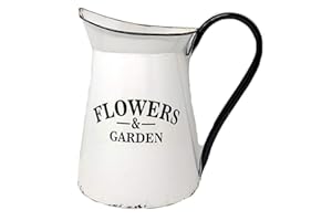 BLOSSOM BUCKET Metal Wall Planter Pocket Half Pitcher Hanging White Enamel Organizer Indoor Outdoor Flowers & Garden (9" x 10")
