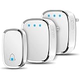 Wireless Doorbell, Govee Waterproof Door Bells Chime Kit with LED Flash by Minger, 1 Push Button and 2 Plug-in Receiver, 1000 Feet Operating Range, 4 Levels Volume, 36 Melodies to Choose, White