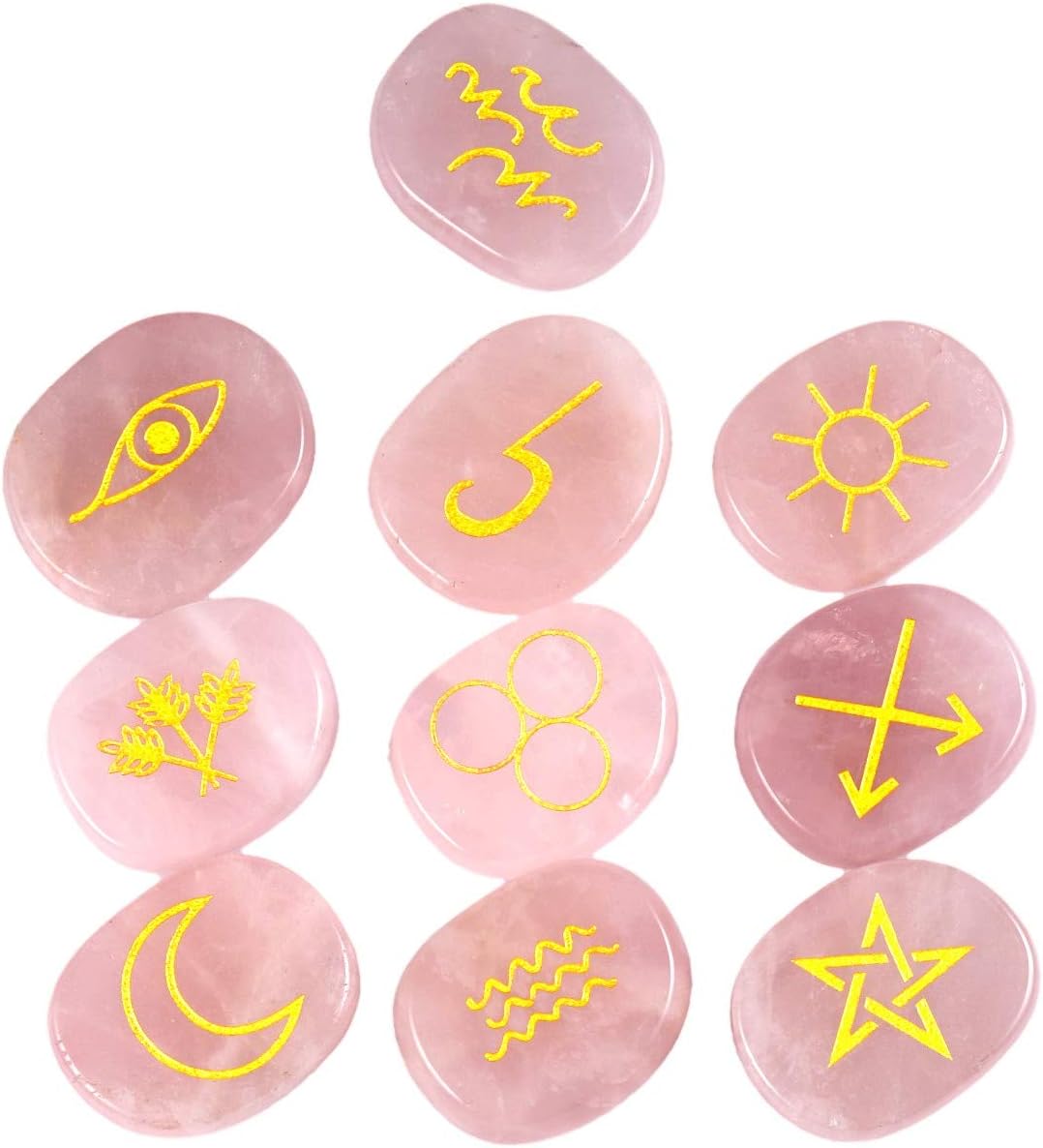 mookaitedecor Rose Quartz Witches Runes Set,Healing Crystal Palm Stone Engraved Gypsy Symbol for Meditation Divination