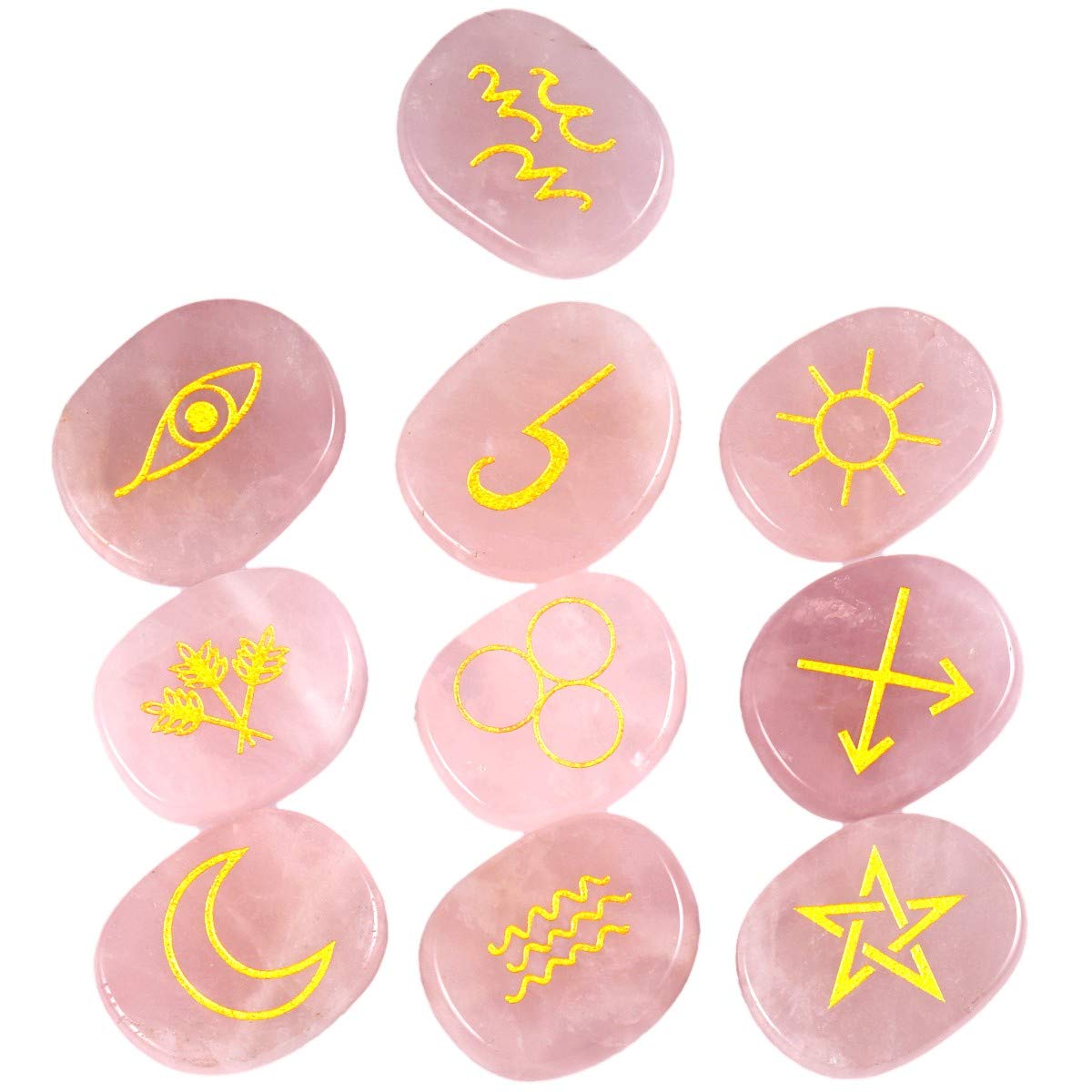 mookaitedecor Rose Quartz Witches Runes Set,Healing Crystal Palm Stone Engraved Gypsy Symbol for Meditation Divination