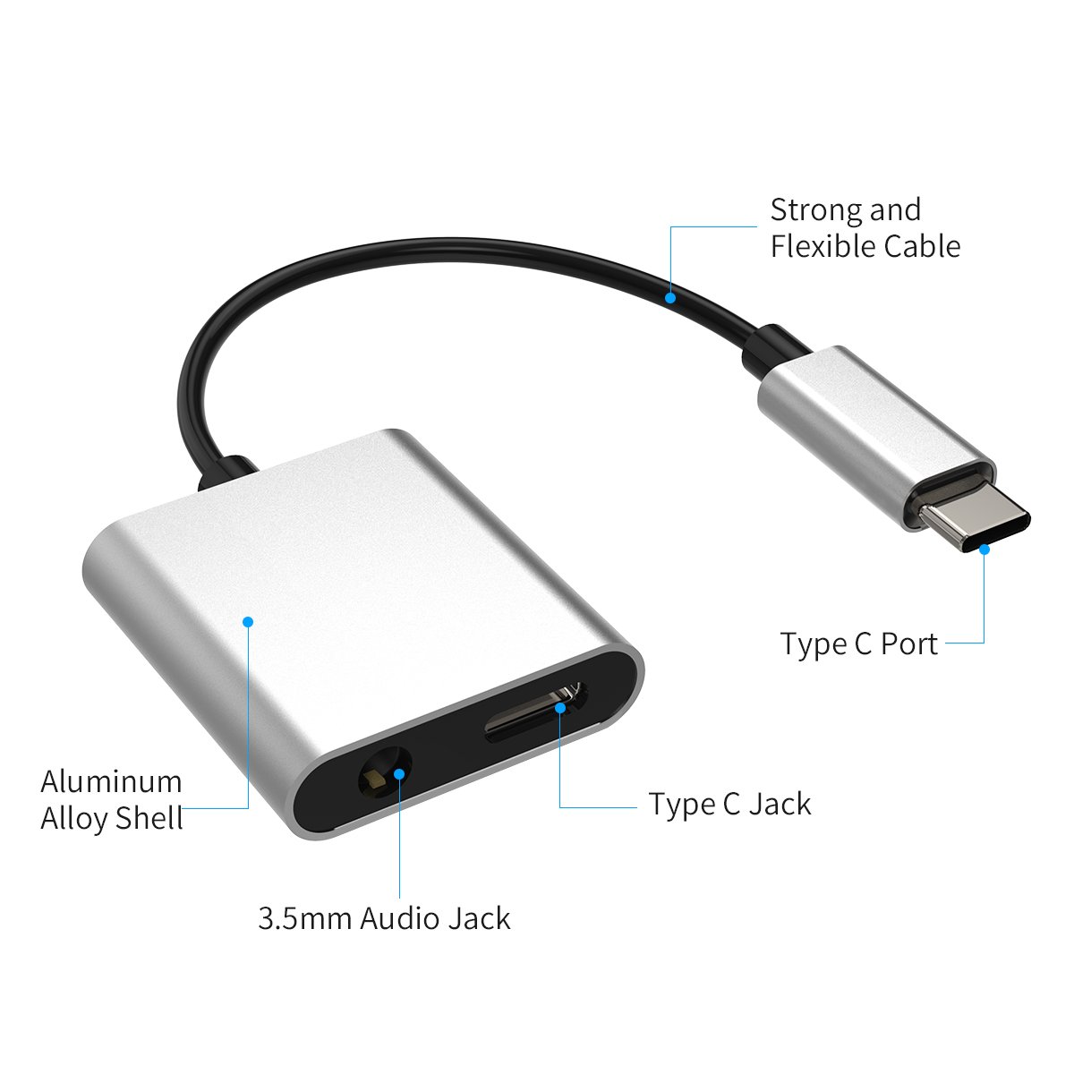 Type C Audio Charger Adapter, 2 in 1 USB-C to 3.5mm Headphones Aux Adapter,Type C to 3.5mm Audio PD Fast Charge Splitter, Support Google Pixel 3/3 XL/2/ 2XL,Samsung Note8/S8/S8+/S9/S9+,HTC U11 Etc