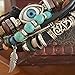 MJartoria Halloween Evil Eye Feather Turquoise Charms PU Leather Hemp Cord Multi Strands Adjustable Wrap Bracelet