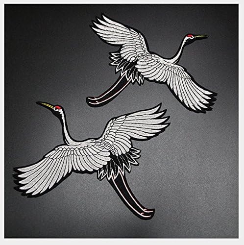 One Pair (Set of 2) of Red-Crowned Crane Birds DIY Decorations Embroidered Patches Applique or Iron on Patch Set