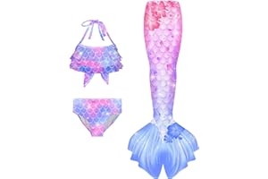 Girls Bathing Suit 3 Piece Swimsuits Bikini with Cover Up Skirt and Bottoms Beach Pool Mermaid Swimming Bikini Suit