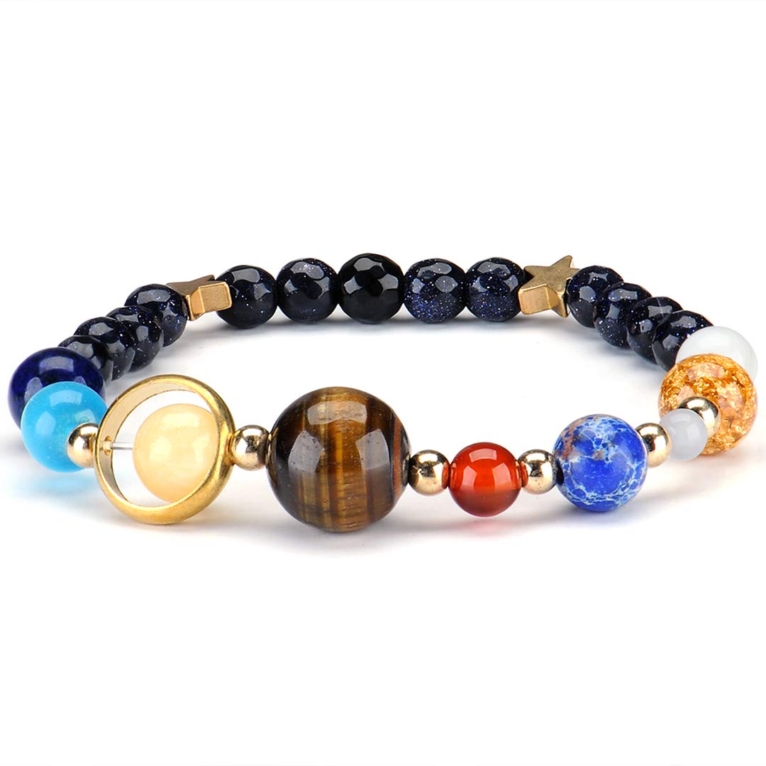 Galaxy Solar System Stone Beads Bracelet Universe Nine Planets Star Elastic Energy Beads Unisex Bracelets Bangles
