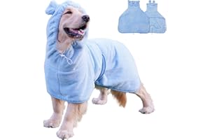 Fnaobai Pet Bathrobe for Dog Cat Absorbently Quick Drying Coat Cute Dogs Bath Towel Hooded Robe Adjustable Collar & Belly Strap for Pool Beach (Blue, Small)
