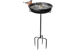 YALINKA 28In Freestanding Birdbaths Bowl Outdoor, Free Standing Garden Bird Bath Bird Feeder Bowl with Metal Stake, Detachable Decoration Spa Birdfeeder for Garden Patio Yard Lawn, 4 Spiky Feet (Free)