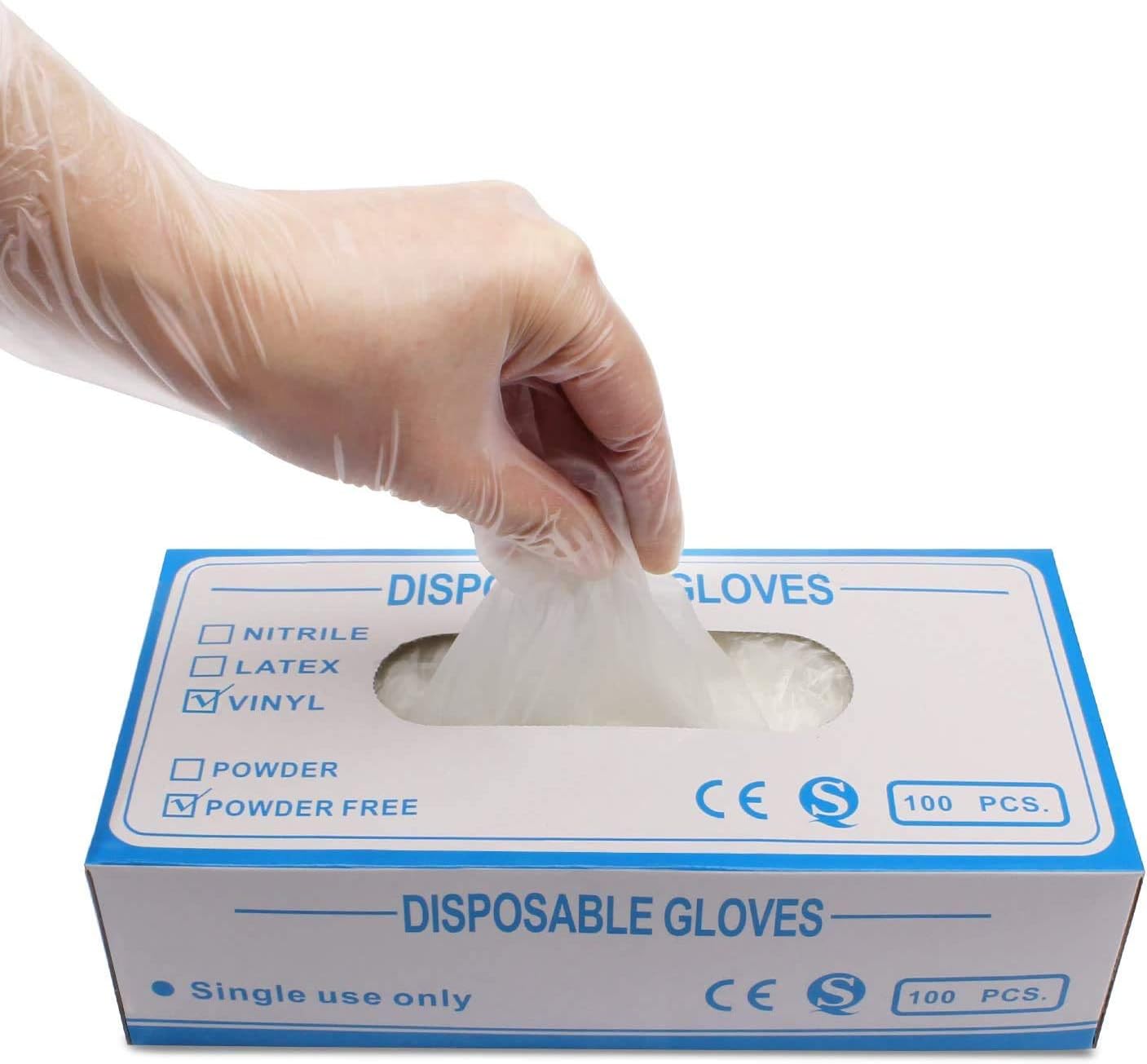 Vinyl Disposable Clear Gloves - Powder Free, Latex Free, High Density Vinyl Safety Protective Gloves,100 PCS (L)